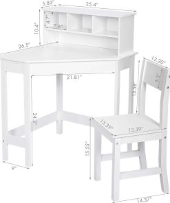 UTEX Kids Desk,Wooden Study Desk with Chair for Children,Writing Desk with Storage and Hutch for Home School Use,White - 7