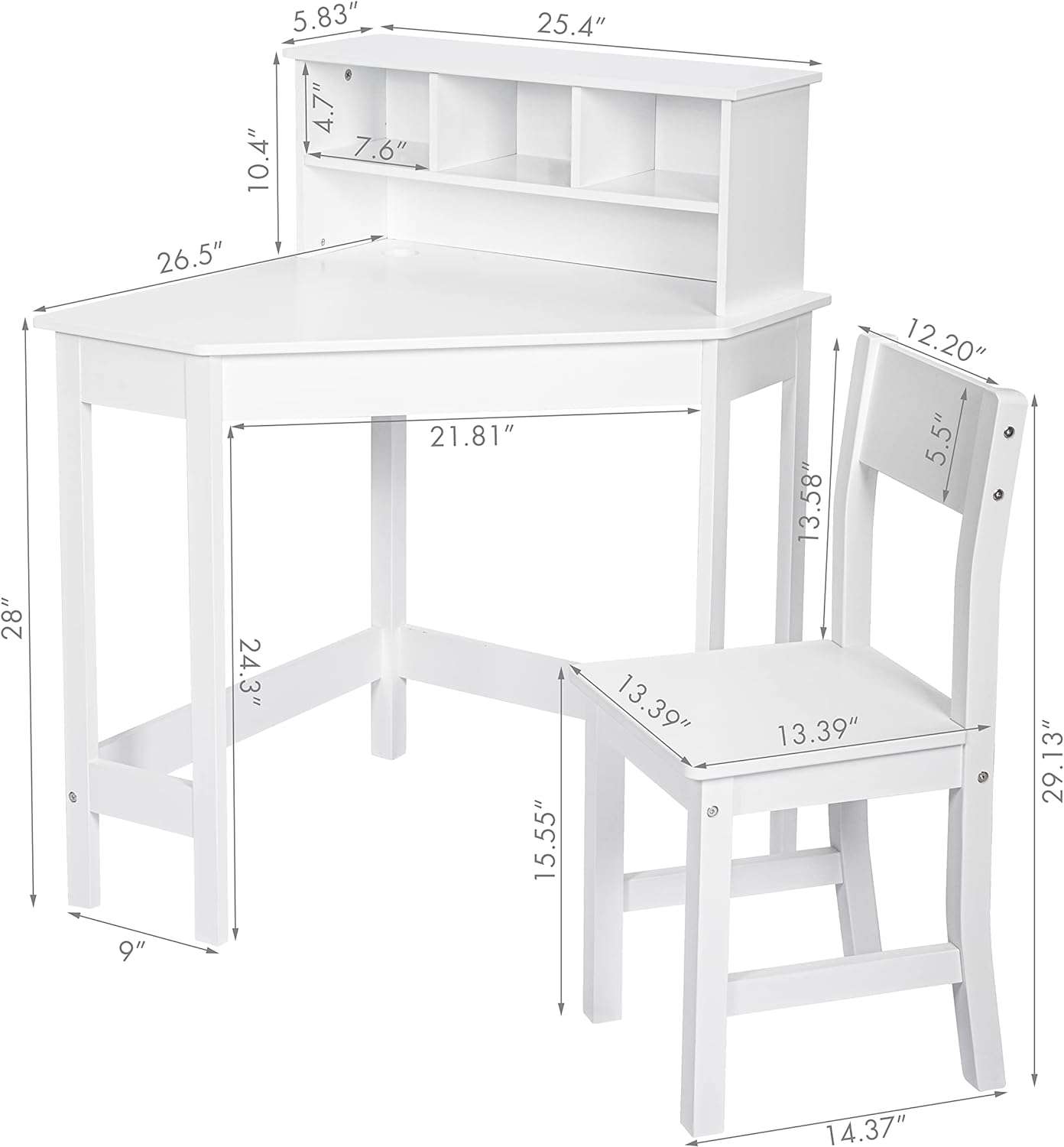 UTEX Kids Desk,Wooden Study Desk with Chair for Children,Writing Desk with Storage and Hutch for Home School Use,White - 7