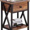 VECELO Modern Versatile Nightstands X-Design Side End Table Night Stand Storage Shelf with Bin Drawer for Living Room Bedroom, Brown+Black - 1
