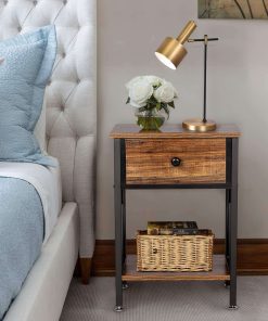 VECELO Modern Versatile Nightstands X-Design Side End Table Night Stand Storage Shelf with Bin Drawer for Living Room Bedroom, Brown+Black - 2