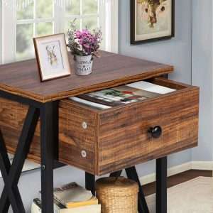 VECELO Modern Versatile Nightstands X-Design Side End Table Night Stand Storage Shelf with Bin Drawer for Living Room Bedroom, Brown+Black - 5