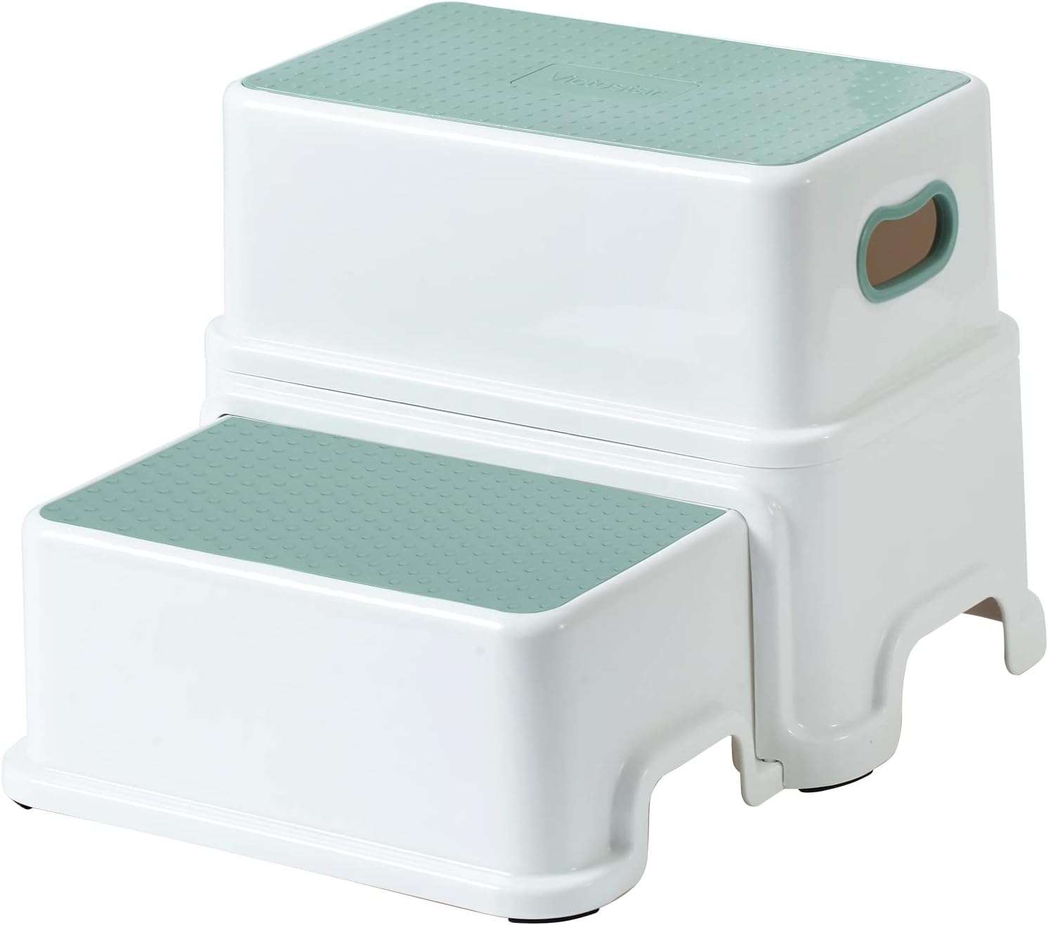Victostar 2 Step Stool for Kids, Anti-Slip Sturdy Toddler Two Step Stool for Toilet Potty Training, Bathroom,Kitchen (Green-White) - 1