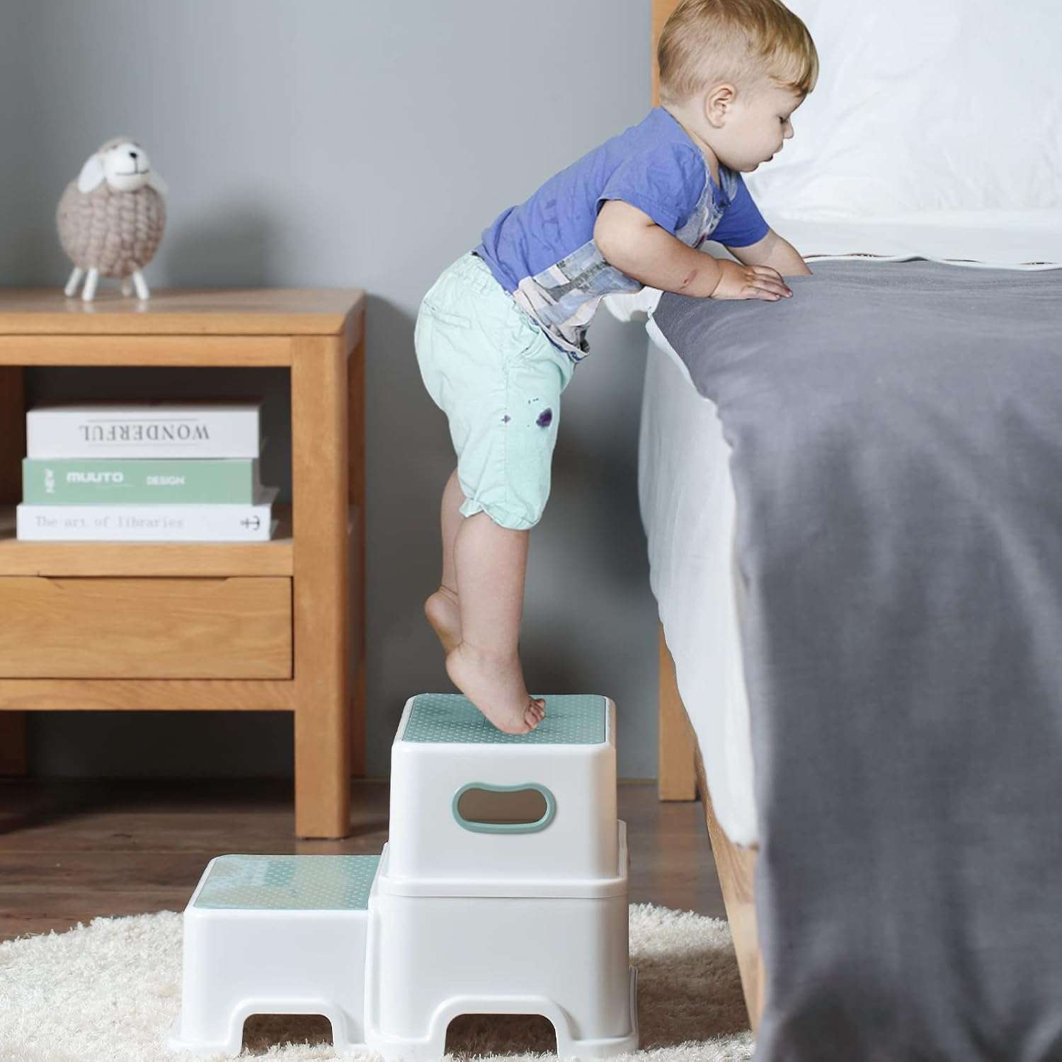 Victostar 2 Step Stool for Kids, Anti-Slip Sturdy Toddler Two Step Stool for Toilet Potty Training, Bathroom,Kitchen (Green-White) - 4
