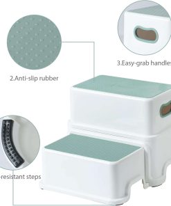 Victostar 2 Step Stool for Kids, Anti-Slip Sturdy Toddler Two Step Stool for Toilet Potty Training, Bathroom,Kitchen (Green-White) - 6