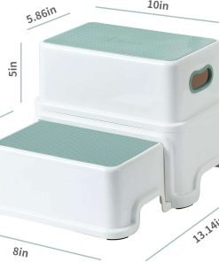 Victostar 2 Step Stool for Kids, Anti-Slip Sturdy Toddler Two Step Stool for Toilet Potty Training, Bathroom,Kitchen (Green-White) - 7