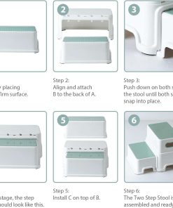 Victostar 2 Step Stool for Kids, Anti-Slip Sturdy Toddler Two Step Stool for Toilet Potty Training, Bathroom,Kitchen (Green-White) - 8