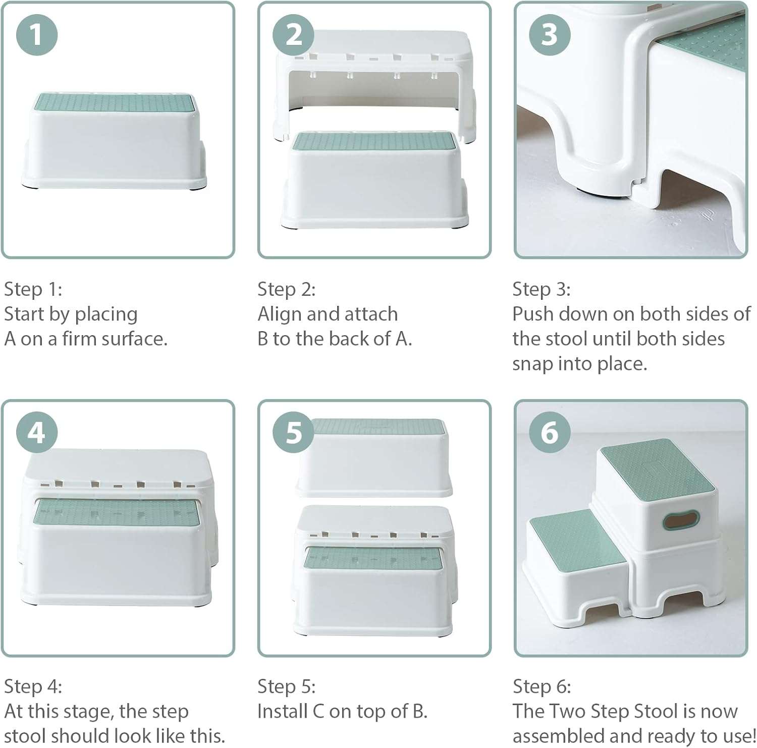 Victostar 2 Step Stool for Kids, Anti-Slip Sturdy Toddler Two Step Stool for Toilet Potty Training, Bathroom,Kitchen (Green-White) - 8