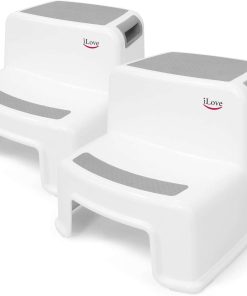 iLove 2 Step Stool for Kids and Toddlers, Bathroom and Toilet Stool for Potty Training, Slip-Resistant Soft Grips, Kitchen Stool with Handles, Dual Height - Gray (2 Pack) - 1