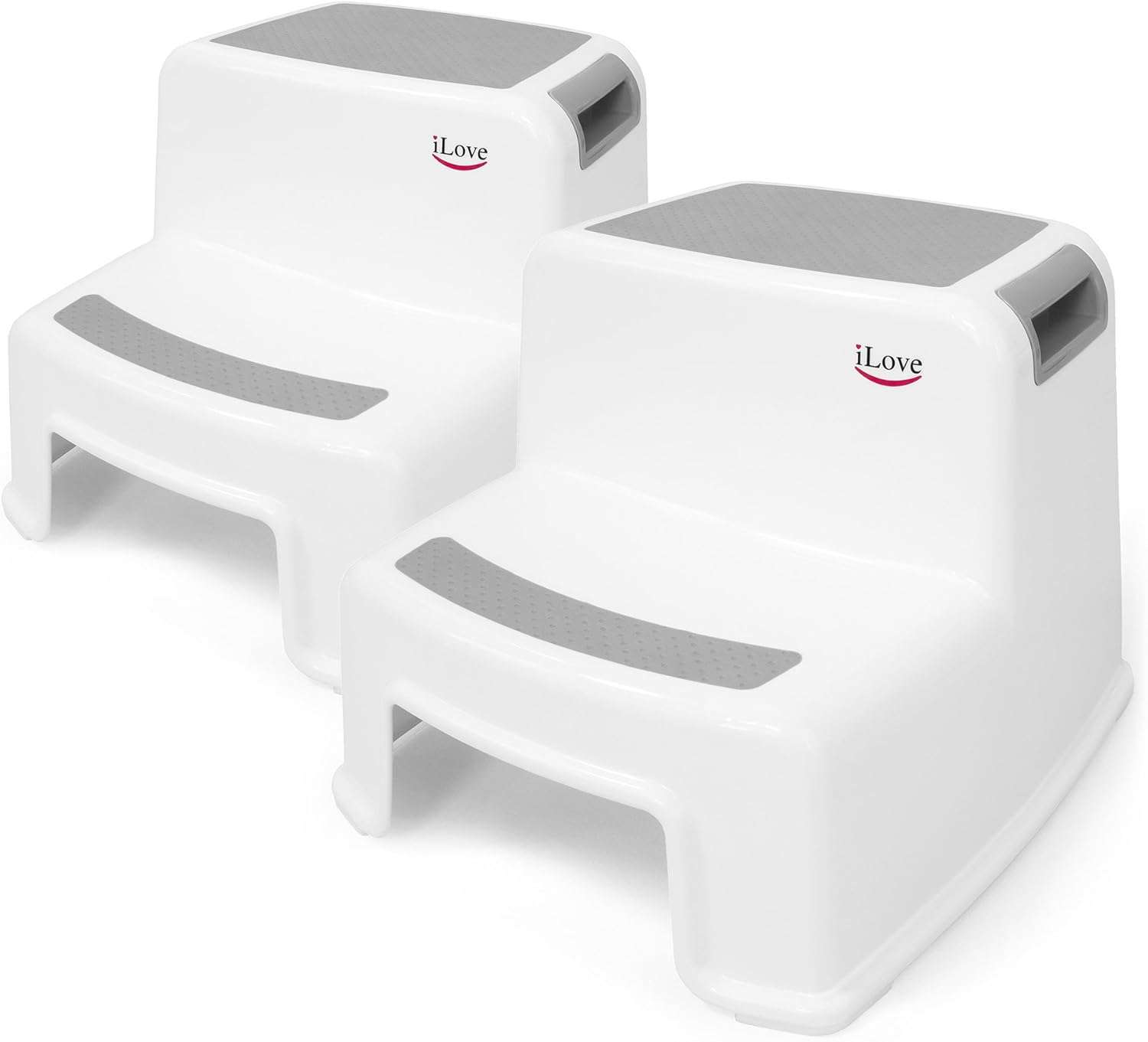 iLove 2 Step Stool for Kids and Toddlers, Bathroom and Toilet Stool for Potty Training, Slip-Resistant Soft Grips, Kitchen Stool with Handles, Dual Height - Gray (2 Pack) - 1