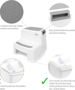 iLove 2 Step Stool for Kids and Toddlers, Bathroom and Toilet Stool for Potty Training, Slip-Resistant Soft Grips, Kitchen Stool with Handles, Dual Height - Gray (2 Pack) - 4