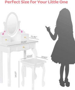 Kids Vanity Set with 3 Drawers and Real Mirror, Princess Vanity Table and Chair Set, Makeup Dressing Table with Rotatable Mirror for Girls - 7