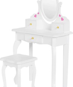 Kids Vanity Set with 3 Drawers and Real Mirror, Princess Vanity Table and Chair Set, Makeup Dressing Table with Rotatable Mirror for Girls - 8