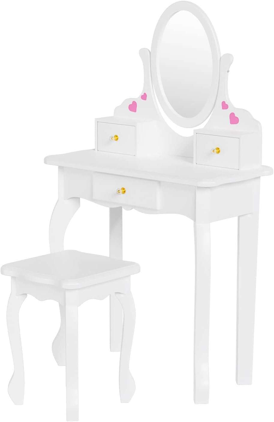 Kids Vanity Set with 3 Drawers and Real Mirror, Princess Vanity Table and Chair Set, Makeup Dressing Table with Rotatable Mirror for Girls - 8