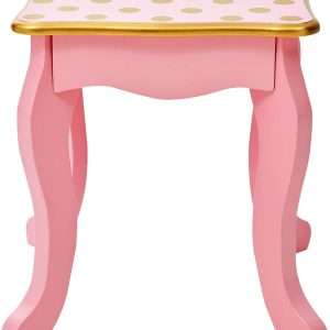 Teamson Kids Pretend Play Kids Vanity, Table & Chair Vanity Set with Mirror, Girls Makeup Dressing Table with Storage Drawer & Polka Dot Print, Gisele Collection, Pink-Gold - 9
