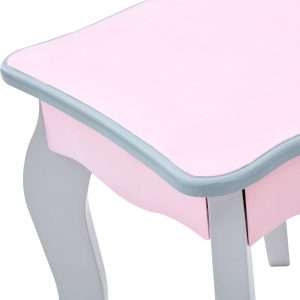 Teamson Kids Princess Rapunzel Wooden 2-pc. Play Vanity Set with Three Storage Drawers, Rotating Oval Mirror and Matching Stool to Play Dress-Up, Princess or Beauty Salon, Pink and Gray - 2