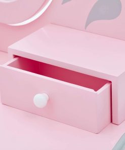 Teamson Kids Princess Rapunzel Wooden 2-pc. Play Vanity Set with Three Storage Drawers, Rotating Oval Mirror and Matching Stool to Play Dress-Up, Princess or Beauty Salon, Pink and Gray - 7