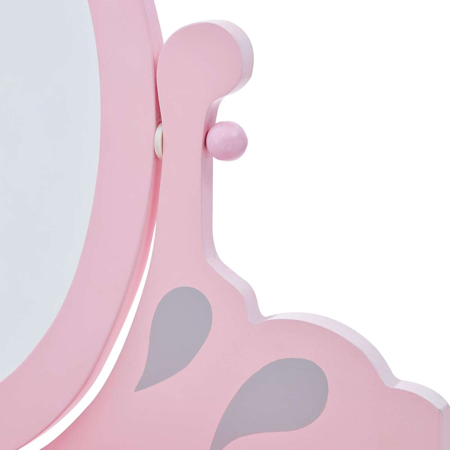 Teamson Kids Princess Rapunzel Wooden 2-pc. Play Vanity Set with Three Storage Drawers, Rotating Oval Mirror and Matching Stool to Play Dress-Up, Princess or Beauty Salon, Pink and Gray - 8