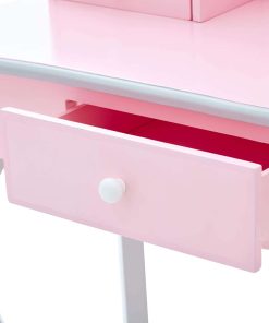 Teamson Kids Princess Rapunzel Wooden 2-pc. Play Vanity Set with Three Storage Drawers, Rotating Oval Mirror and Matching Stool to Play Dress-Up, Princess or Beauty Salon, Pink and Gray - 9