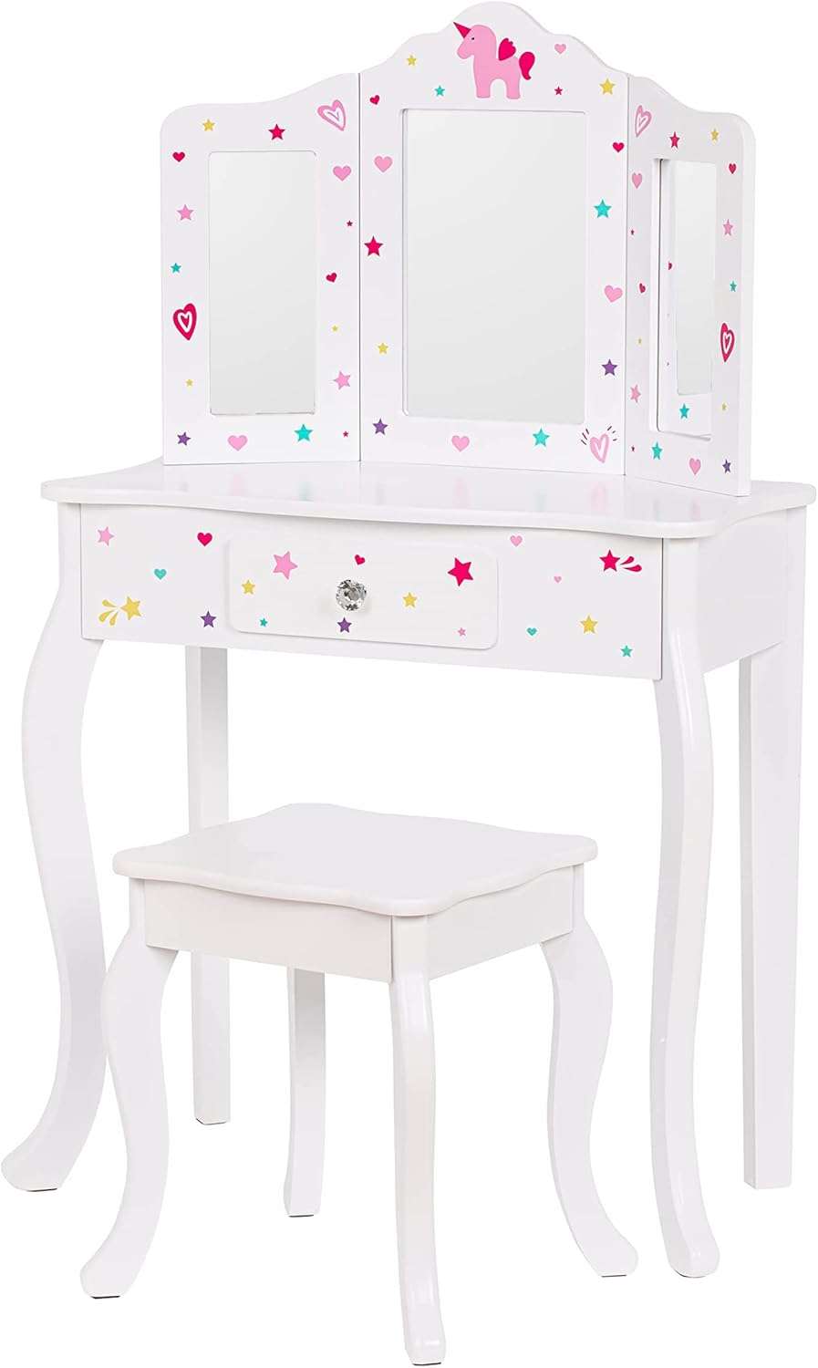 UTEX Pretend Play Kids Vanity Table and Chair Vanity Set with Mirror Makeup Dressing Table with Drawer, Play Vanity Set,White - 7