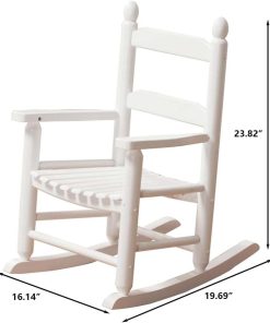 Child's Rocking Chair for Patio, Porch, Outdoor & Indoor Use - Compact Small Wooden Rocker for Kids Ages 3-6, White - 3