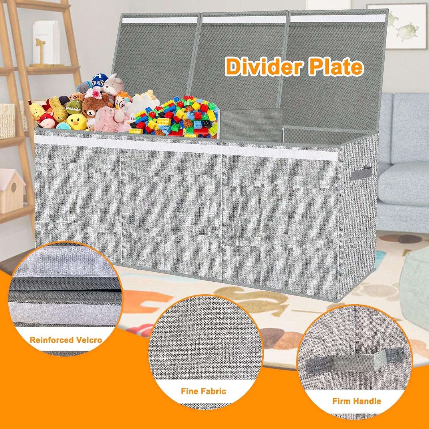 Extra Large Toy Box for Girls Boys - Collapsible Kids Toy Chest Boxes Organizers and Storage for Livingroom,Playroom,Closet 35.8 x12.6 x16 (Grey) - 2