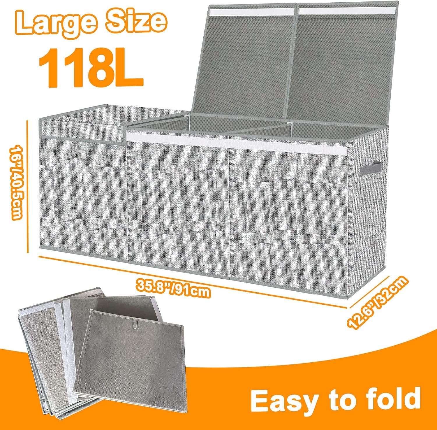 Extra Large Toy Box for Girls Boys - Collapsible Kids Toy Chest Boxes Organizers and Storage for Livingroom,Playroom,Closet 35.8 x12.6 x16 (Grey) - 5