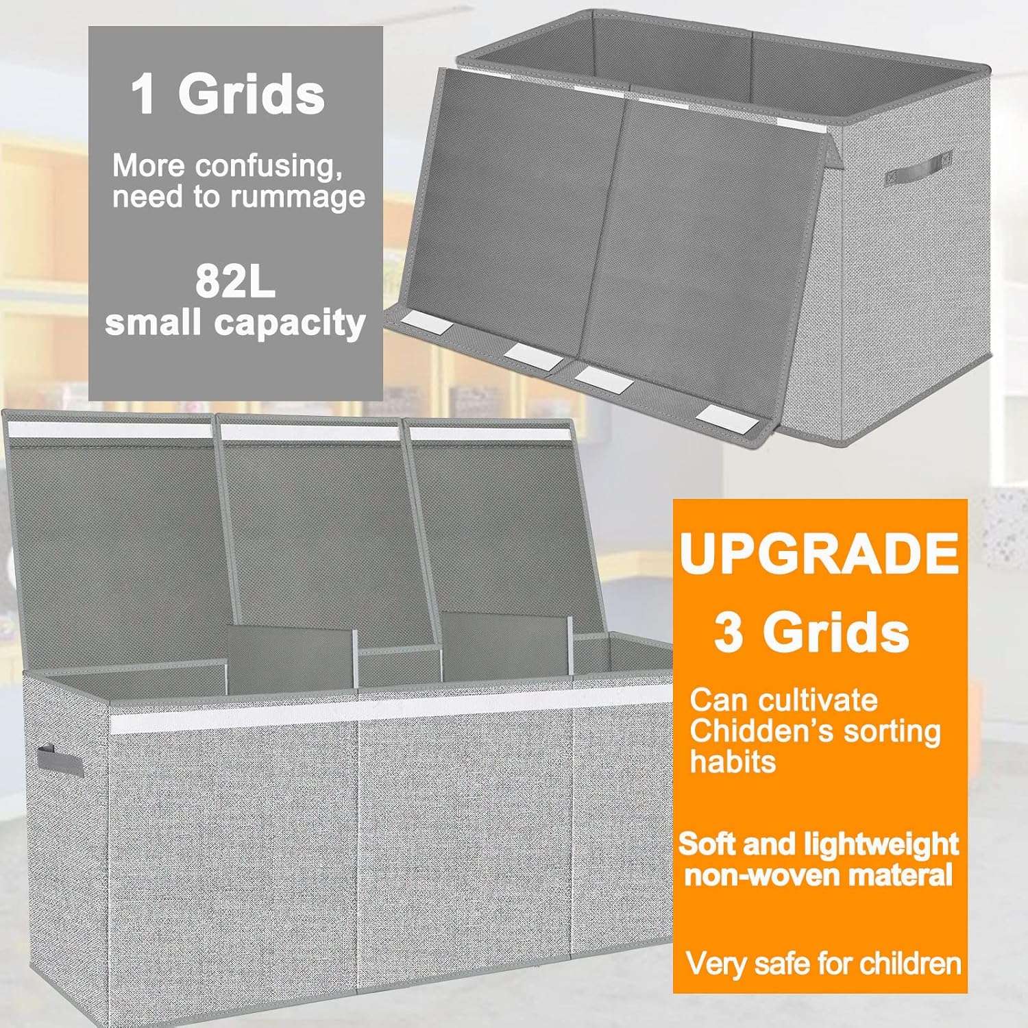 Extra Large Toy Box for Girls Boys - Collapsible Kids Toy Chest Boxes Organizers and Storage for Livingroom,Playroom,Closet 35.8 x12.6 x16 (Grey) - 6