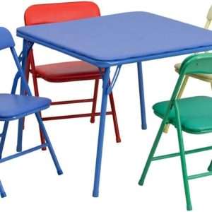 Flash Furniture Mindy Kids 5-Piece set Folding Square Table and Chairs Set for Daycare and Classrooms, Children's Activity Table and Chairs Set, Multicolor - 1