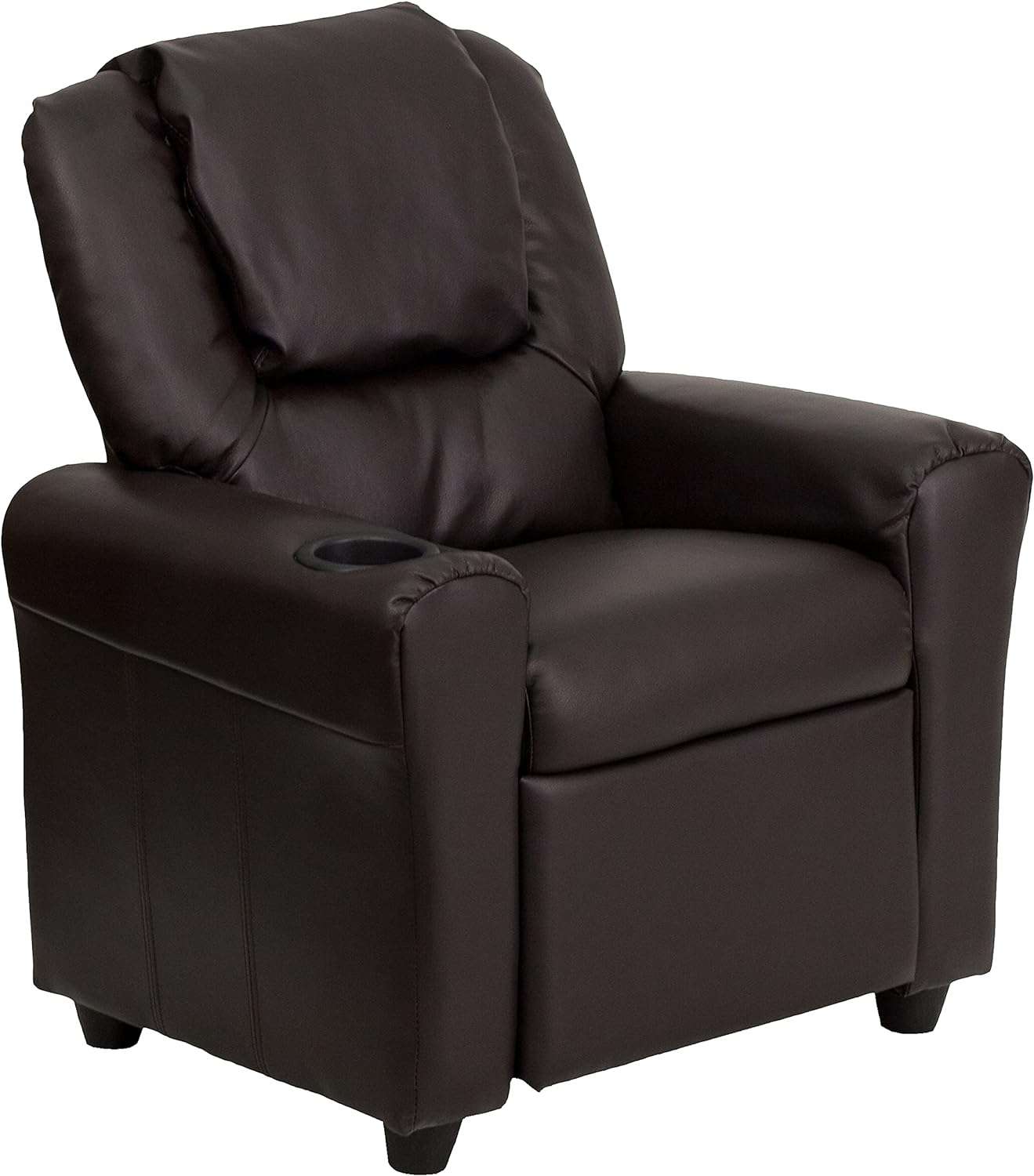 Flash Furniture Vana LeatherSoft Kids Recliner with Cup Holder, Headrest, and Safety Recline, Contemporary Reclining Chair for Kids, Supports up to 90 lbs., Brown - 1