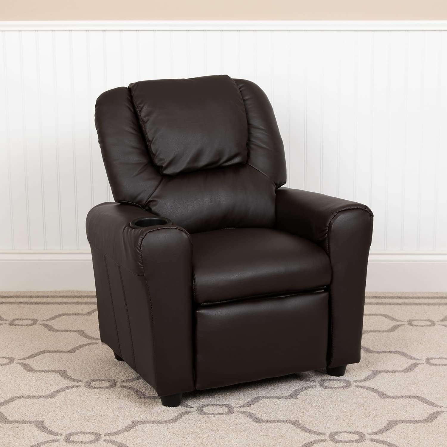 Flash Furniture Vana LeatherSoft Kids Recliner with Cup Holder, Headrest, and Safety Recline, Contemporary Reclining Chair for Kids, Supports up to 90 lbs., Brown - 2