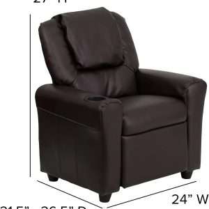 Flash Furniture Vana LeatherSoft Kids Recliner with Cup Holder, Headrest, and Safety Recline, Contemporary Reclining Chair for Kids, Supports up to 90 lbs., Brown - 3