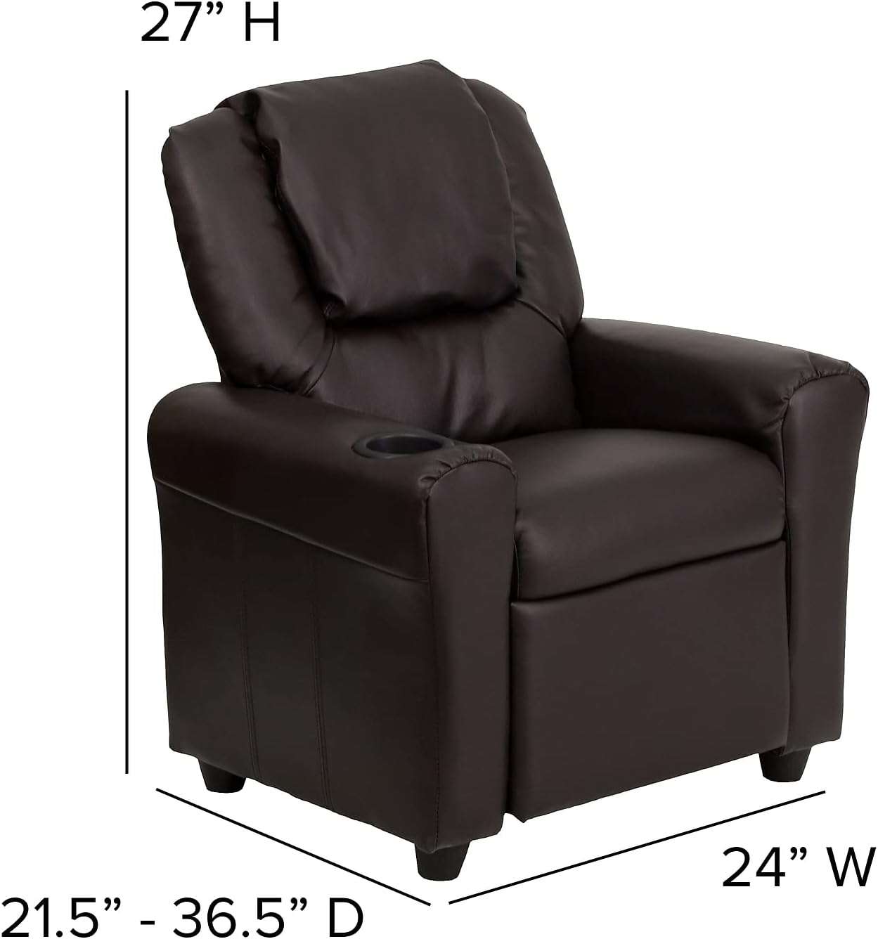 Flash Furniture Vana LeatherSoft Kids Recliner with Cup Holder, Headrest, and Safety Recline, Contemporary Reclining Chair for Kids, Supports up to 90 lbs., Brown - 3