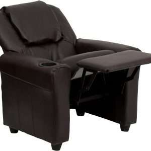 Flash Furniture Vana LeatherSoft Kids Recliner with Cup Holder, Headrest, and Safety Recline, Contemporary Reclining Chair for Kids, Supports up to 90 lbs., Brown - 7