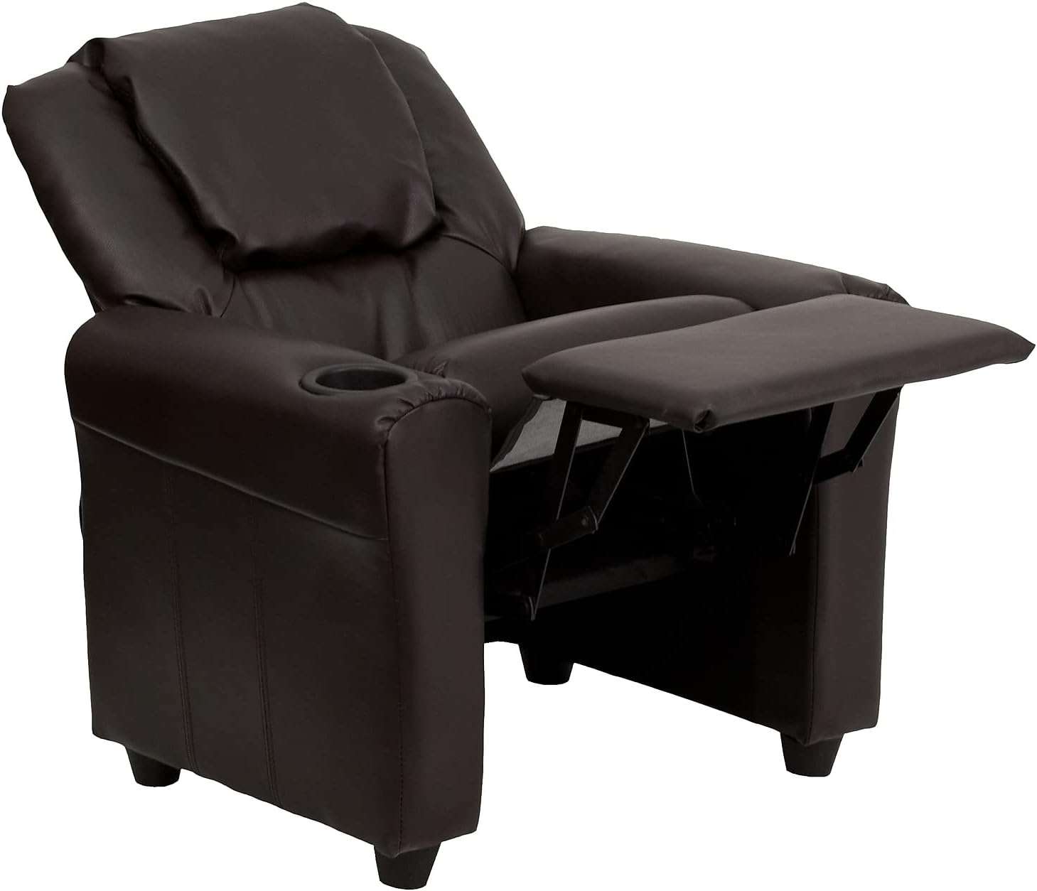 Flash Furniture Vana LeatherSoft Kids Recliner with Cup Holder, Headrest, and Safety Recline, Contemporary Reclining Chair for Kids, Supports up to 90 lbs., Brown - 7