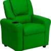 Flash Furniture Vana Vinyl Kids Recliner with Cup Holder, Headrest, and Safety Recline, Contemporary Reclining Chair for Kids, Supports up to 90 lbs., Green - 1