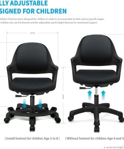 Kids Desk Chair - Ergonomic Kids Computer Chair - Adjustable Kids Office Chair with Wheels & Arms - Kids Chairs for Girls and Boys - Kids Chair Desk with Wheel Covers (Piano Black) - 2