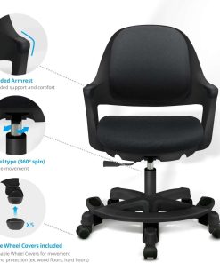 Kids Desk Chair - Ergonomic Kids Computer Chair - Adjustable Kids Office Chair with Wheels & Arms - Kids Chairs for Girls and Boys - Kids Chair Desk with Wheel Covers (Piano Black) - 5