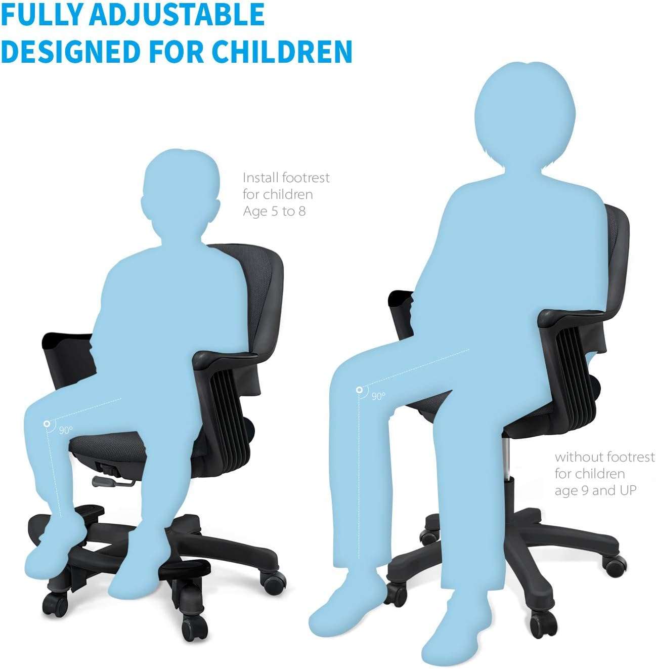 Kids Desk Chair - Ergonomic Kids Computer Chair - Adjustable Kids Office Chair with Wheels & Arms - Kids Chairs for Girls and Boys - Kids Chair Desk with Wheel Covers (Piano Black) - 7