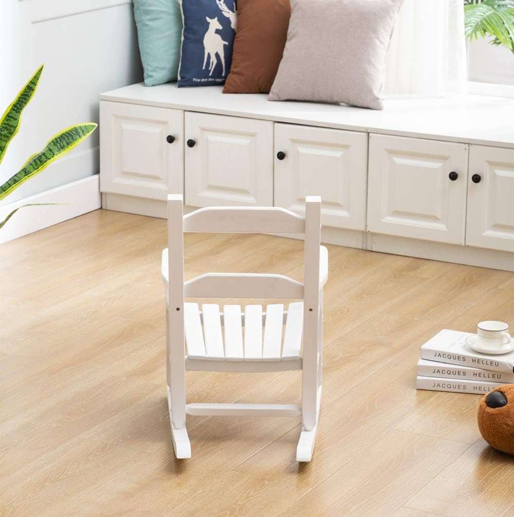 Kid's Patio Rocking Chair, Small Indoor-Outdoor Rocker for Children Ages 3-6, Perfect for Porch, Balcony and Lawn, White - 2