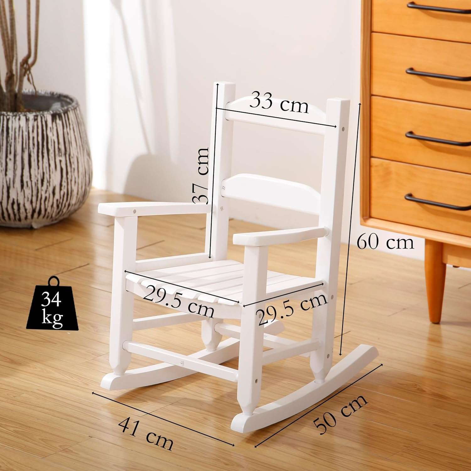 Kid's Patio Rocking Chair, Small Indoor-Outdoor Rocker for Children Ages 3-6, Perfect for Porch, Balcony and Lawn, White - 3
