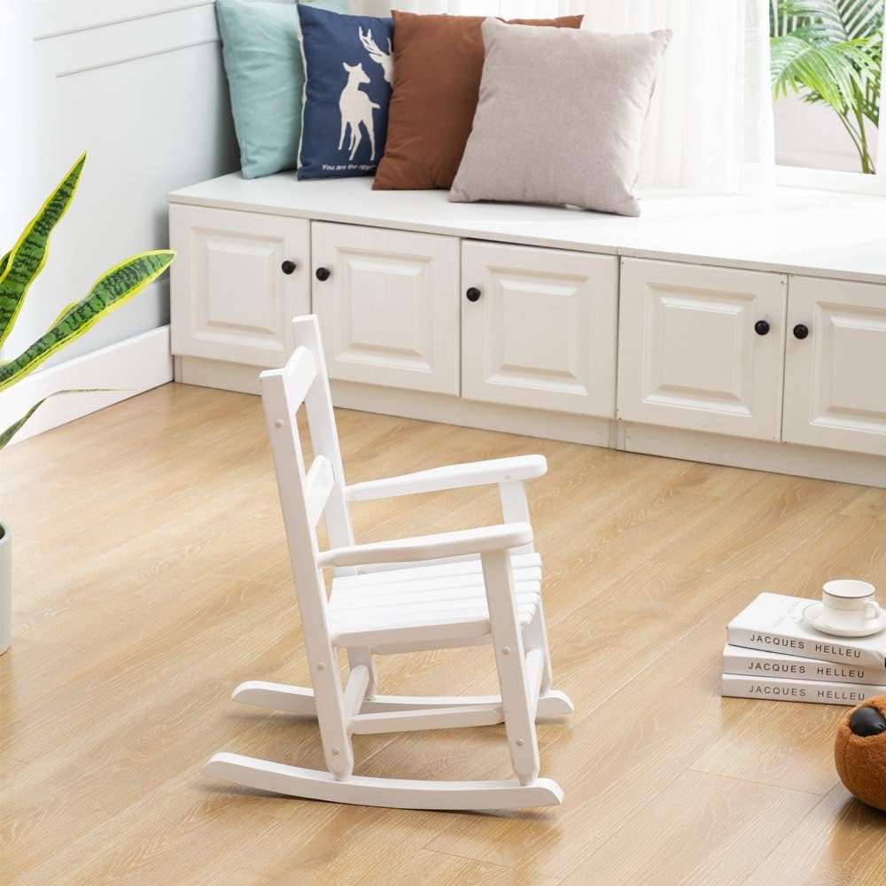 Kid's Patio Rocking Chair, Small Indoor-Outdoor Rocker for Children Ages 3-6, Perfect for Porch, Balcony and Lawn, White - 4