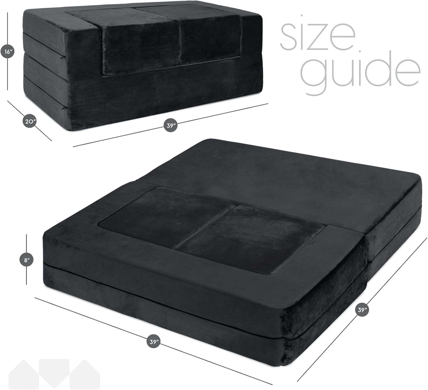 Milliard Kids Couch - Modular Kids Sofa for Toddler and Baby Playroom-Bedroom Furniture (Black) with Bonus Pillow - 3