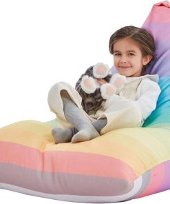 Nobildonna Stuffed Animal Storage Bean Bag for Kids (No Filler), Extra Large 250L Bean Bag Chair Cover Only, Washable Beanbag Without Filling Soft Premium Canvas Stuffable Bean Bag Cover (Rainbow) - 1