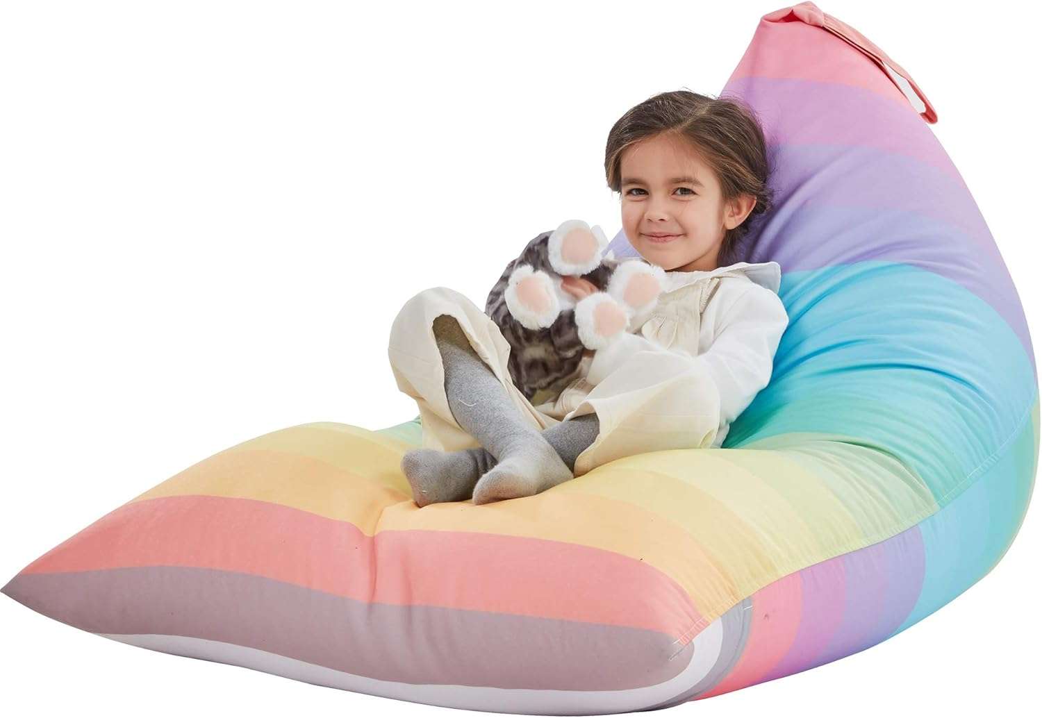 Nobildonna Stuffed Animal Storage Bean Bag for Kids (No Filler), Extra Large 250L Bean Bag Chair Cover Only, Washable Beanbag Without Filling Soft Premium Canvas Stuffable Bean Bag Cover (Rainbow) - 1