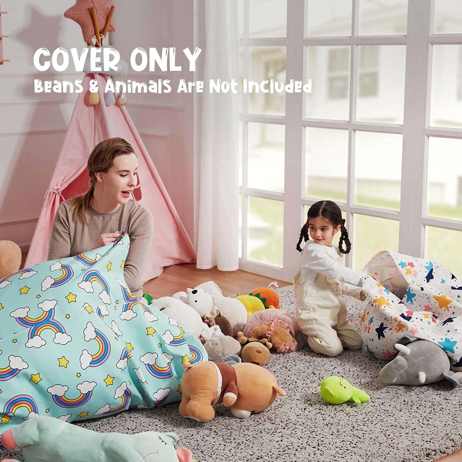 Nobildonna Stuffed Animal Storage Bean Bag for Kids (No Filler), Extra Large 250L Bean Bag Chair Cover Only, Washable Beanbag Without Filling Soft Premium Canvas Stuffable Bean Bag Cover (Rainbow) - 3