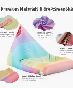Nobildonna Stuffed Animal Storage Bean Bag for Kids (No Filler), Extra Large 250L Bean Bag Chair Cover Only, Washable Beanbag Without Filling Soft Premium Canvas Stuffable Bean Bag Cover (Rainbow) - 4