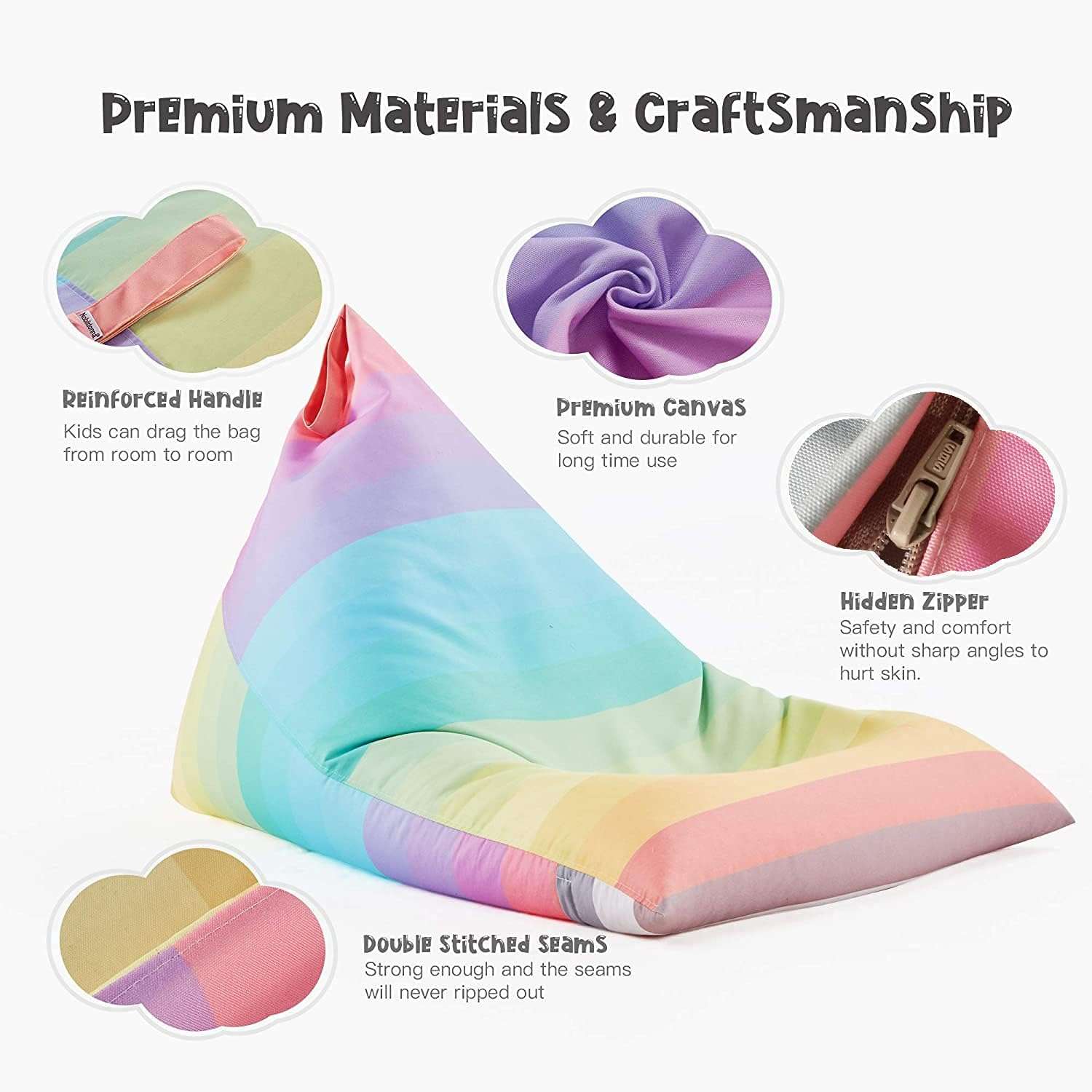 Nobildonna Stuffed Animal Storage Bean Bag for Kids (No Filler), Extra Large 250L Bean Bag Chair Cover Only, Washable Beanbag Without Filling Soft Premium Canvas Stuffable Bean Bag Cover (Rainbow) - 4
