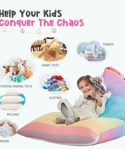 Nobildonna Stuffed Animal Storage Bean Bag for Kids (No Filler), Extra Large 250L Bean Bag Chair Cover Only, Washable Beanbag Without Filling Soft Premium Canvas Stuffable Bean Bag Cover (Rainbow) - 5