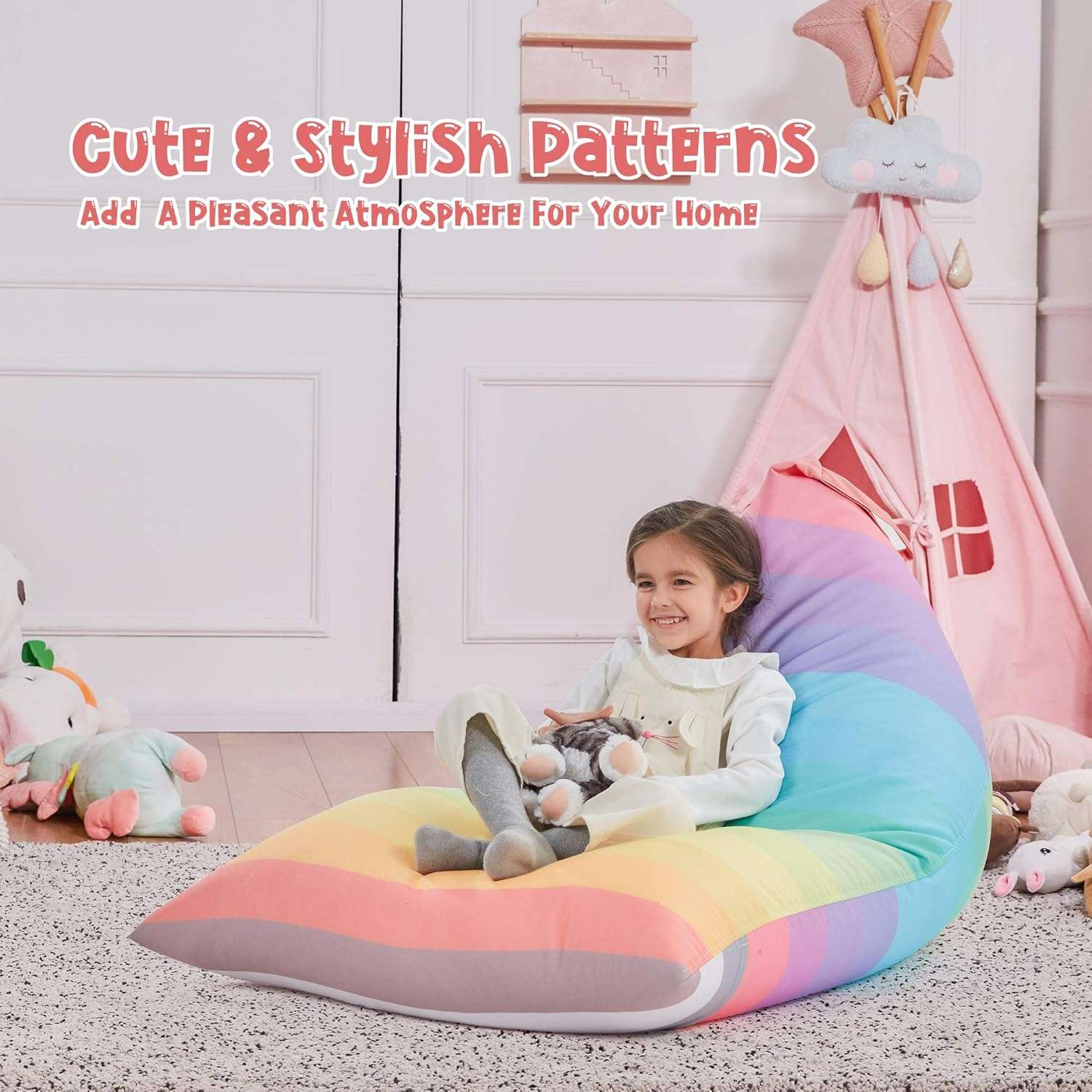 Nobildonna Stuffed Animal Storage Bean Bag for Kids (No Filler), Extra Large 250L Bean Bag Chair Cover Only, Washable Beanbag Without Filling Soft Premium Canvas Stuffable Bean Bag Cover (Rainbow) - 7