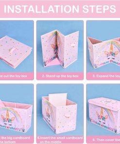 WERNNSAI Unicorn Toy Box - Collapsible Oxford Storage Bin with Handles 25 x 13 x 16 Toys Clothes Books Chest Organizer Cube with Flip-top Lid for Girls Kids Bedroom Nursery Living Room - 7